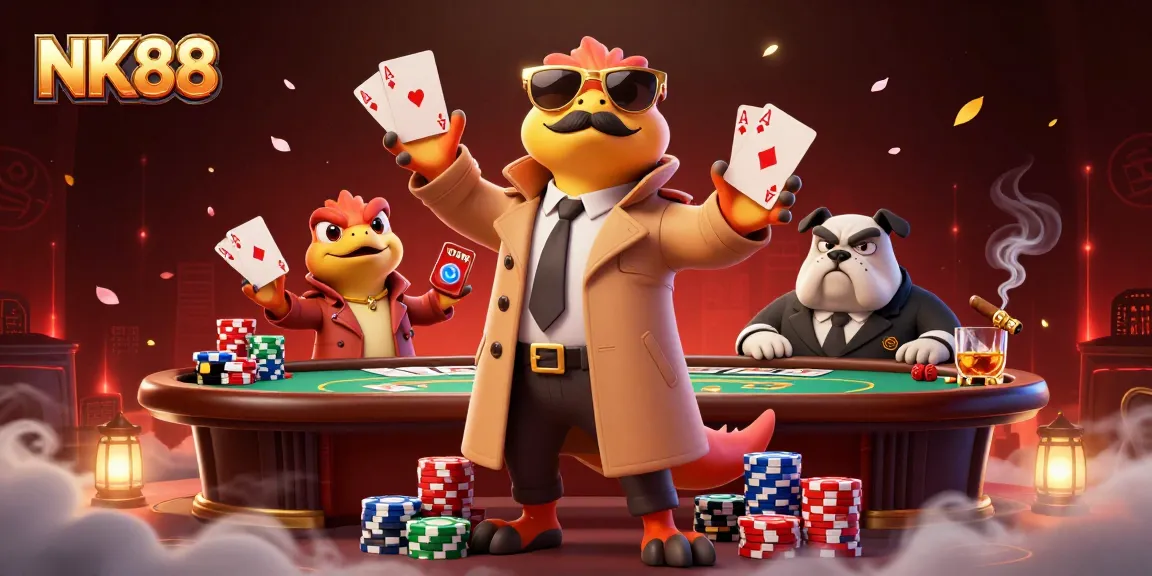 NK88 captivates players with a dynamic casino scene featuring three raptors in disguise.