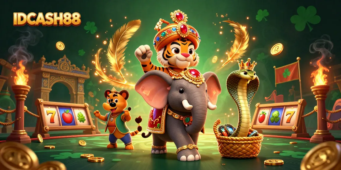 Experience high-stakes gaming excitement with IDCASH88's vibrant character-filled casino scene.