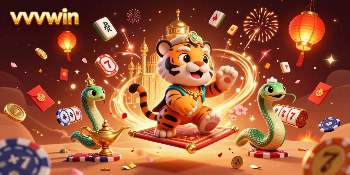 Play at vvvwin with exciting slots and vibrant casino games in a rich 3D illustration.