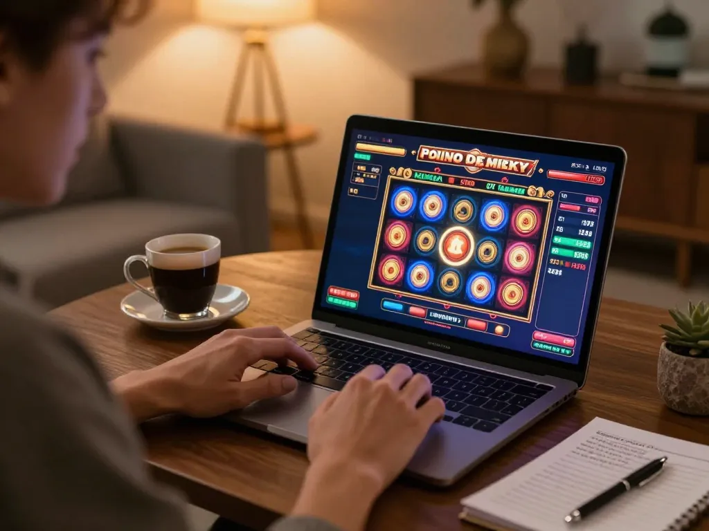 Player enjoying slots on sunwin online casino at home with a cozy atmosphere.