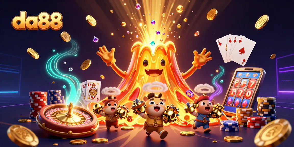 da88 transforms gameplay with a golden volcano erupting treasure and dynamic casino elements