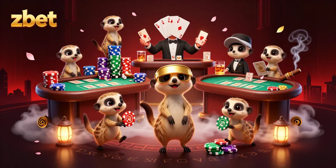 zbet meerkat casino scene showcasing dynamic poker gameplay and colorful chip towers