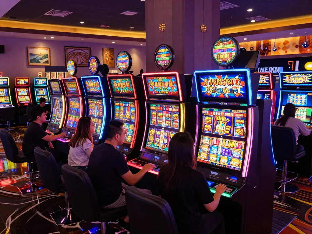 Players enjoying the lively Slot x1000 machines in a modern casino setting