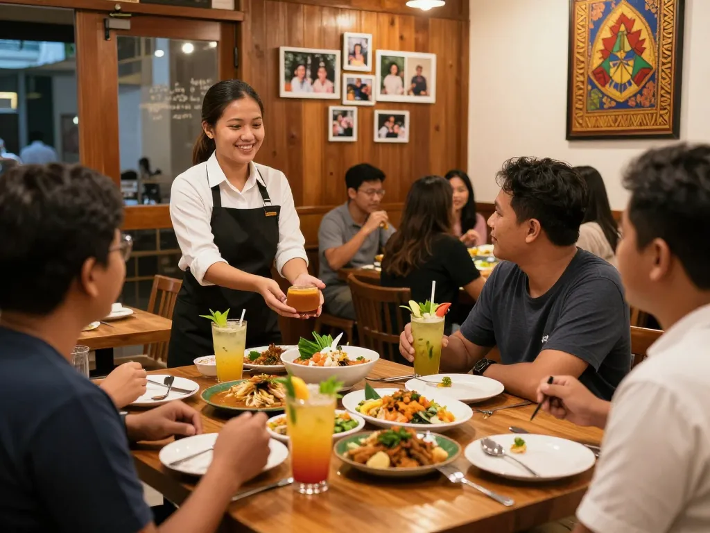 Engaging dining experience at Pokerseri restaurant showcasing delicious Indonesian dishes and a warm atmosphere.