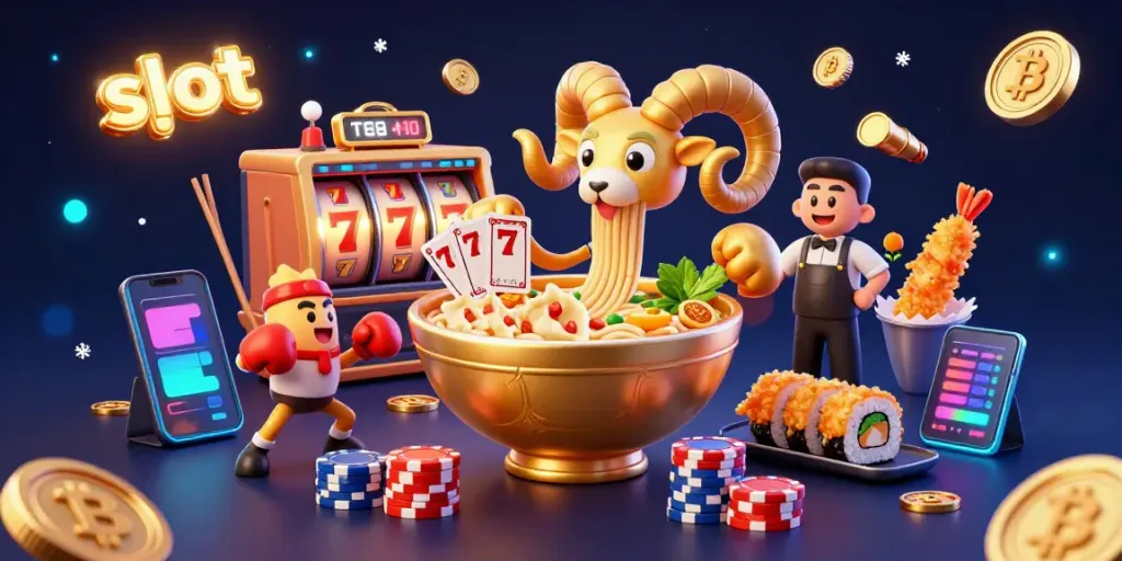 Experience thrilling slot action with dynamic characters and colorful casino elements in this vibrant illustration.