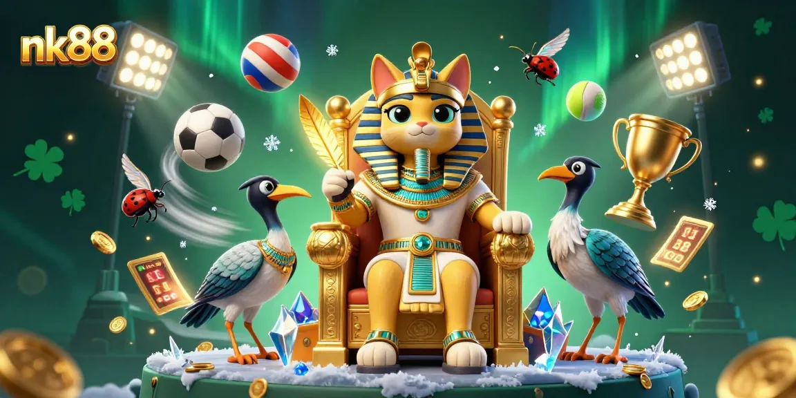 Engage in exciting betting adventures at nk88 with a dynamic casino-themed scene and lively game elements.