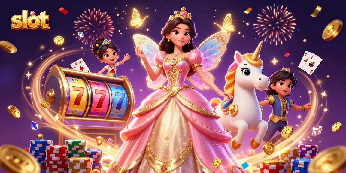 Putaran gulungan slot dengan harta berkilau dan elemen magis dalam ilustrasi kasino yang penuh warna ini.