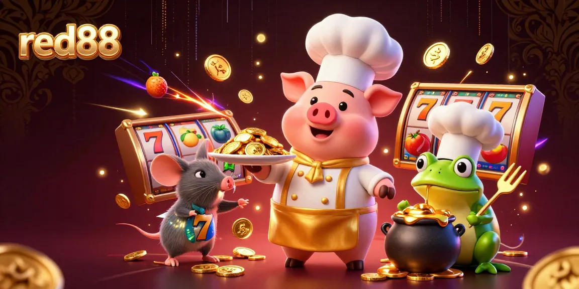 Experience the excitement of red88 with vibrant slot games featuring a chef pig serving golden coins and dynamic action.