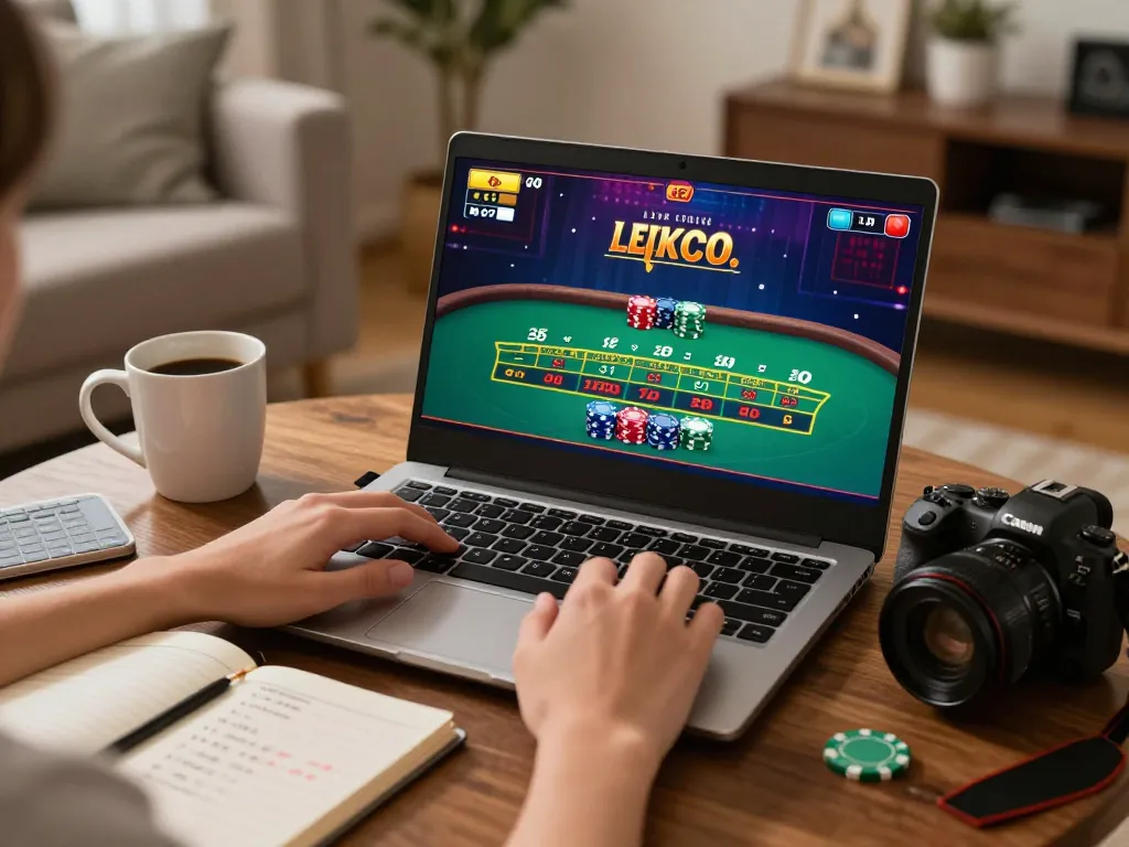 Player engaging in online blackjack at 789bet, showcasing a strategic betting moment in a cozy home setting.