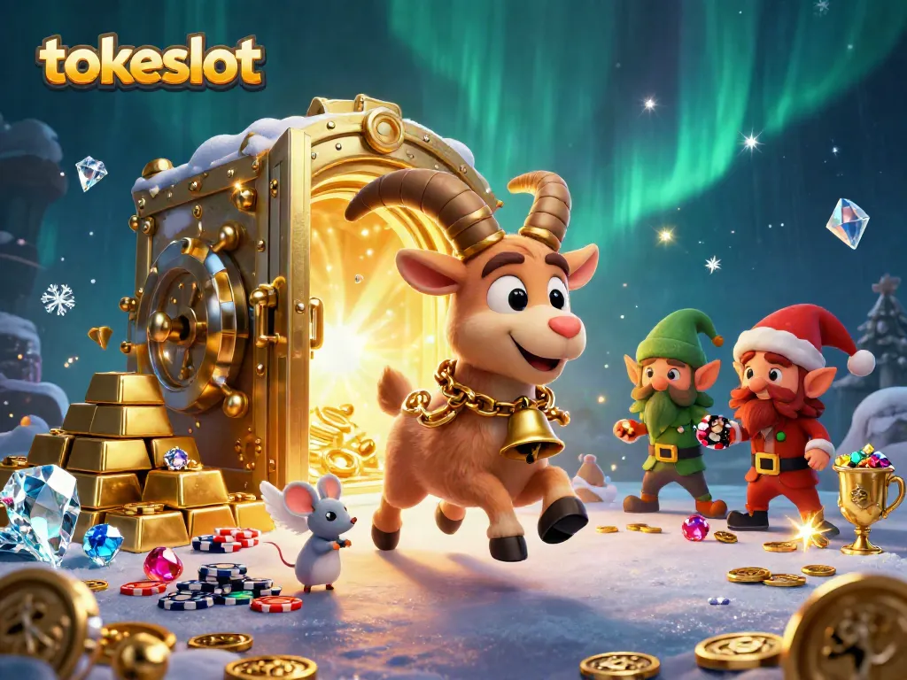 Experience engaging gameplay at Tokeslot in a festive, 3D cartoon casino environment.