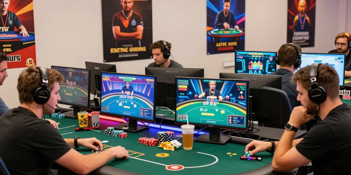 Engaged players at their computers during an exhilarating online poker session, featuring Daftar Nagapoker gaming environment.