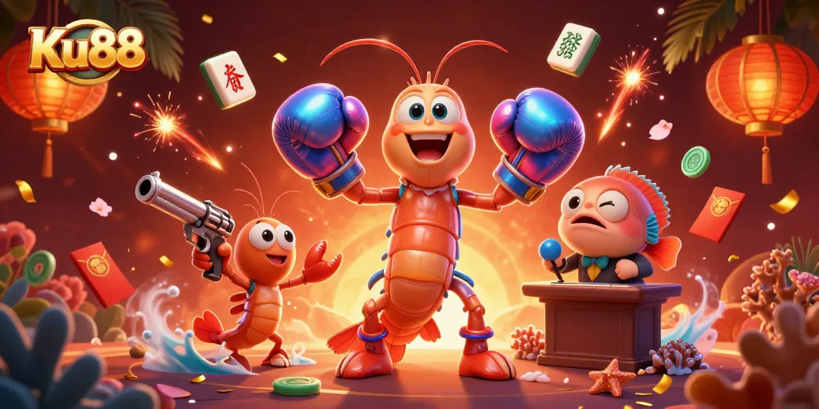 Engage with Ku88 and win big in this vibrant casino scene featuring animated sea characters.