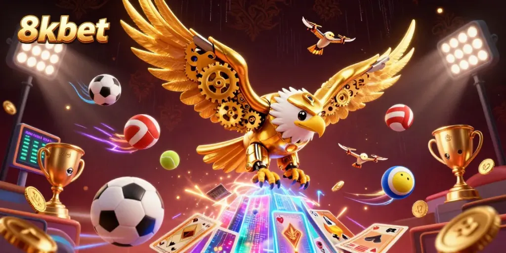 Experience thrilling betting action with 8xbet in a vibrant casino-themed illustration.