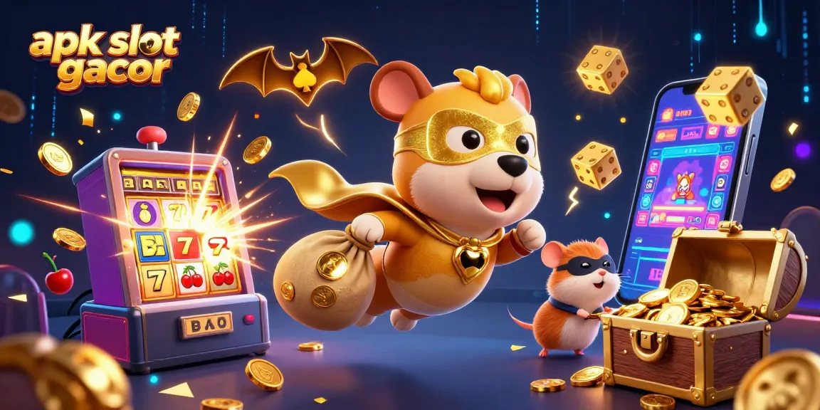 Experience the excitement of apk slot gacor with vibrant characters, slot machines, and fireworks!