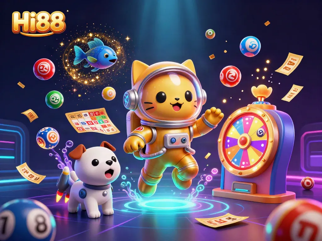 Engage with Hi88's thrilling gaming experience involving lotto balls, bingo cards, and exciting prizes!