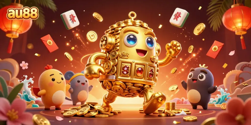 Experience endless fun with au88's dynamic online casino adventure featuring a golden golem.