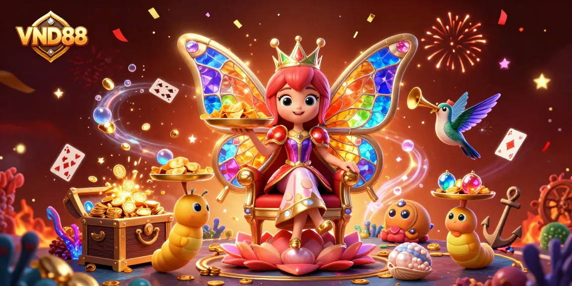 Experience thrilling gaming at VND88 with a vibrant cartoon casino scene featuring colorful characters and rich visuals.
