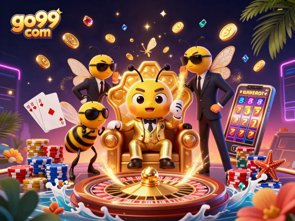 Experience the excitement of go99 com with a vibrant 3D casino scene featuring a bumblebee mob boss.