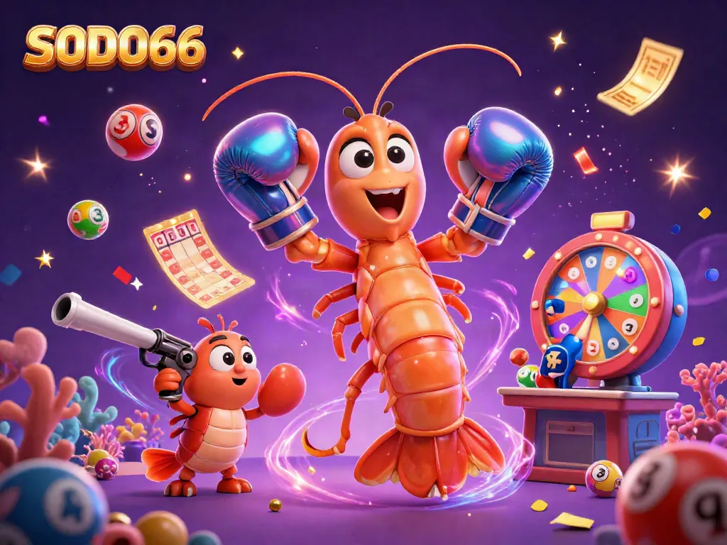 Experience thrilling gaming action with SODO66 as vibrant lottery elements explode in celebration.