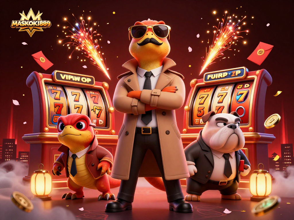 Spot three raptors disguised in a trench coat at the exclusive MASKOKI889 casino entrance.