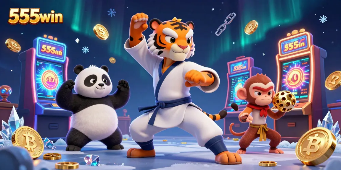 Experience thrilling slots and gaming at 555win with this vibrant 3D casino illustration.