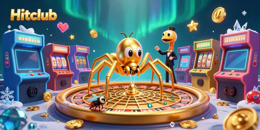 Engage in thrilling bets at Hitclub with a vibrant 3D casino illustration featuring dynamic game elements.