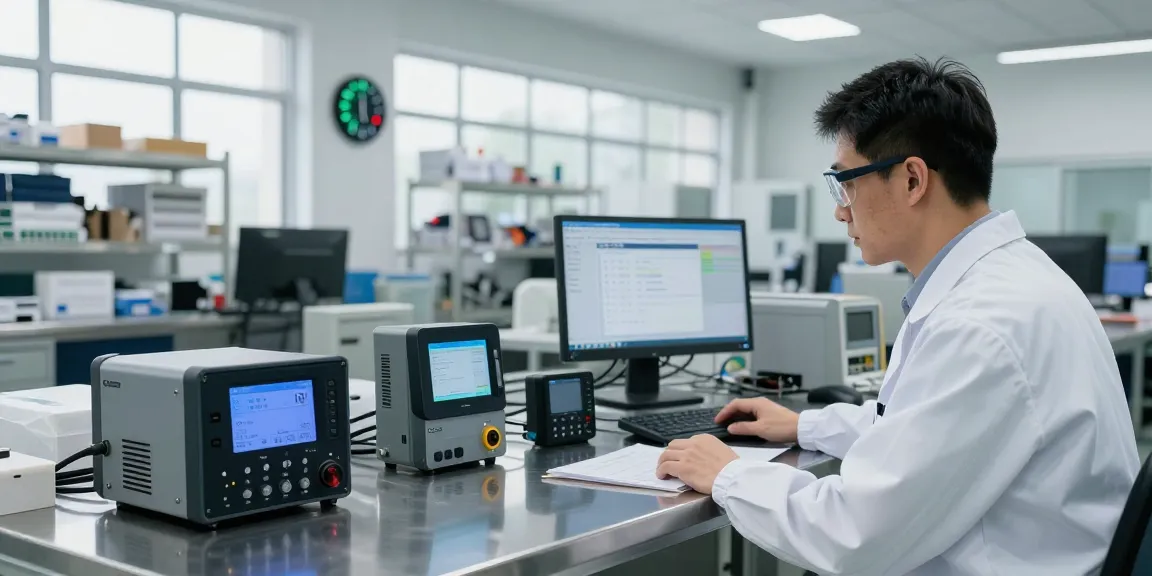 Engineer inspecting advanced data loggers in a modern packaging facility.