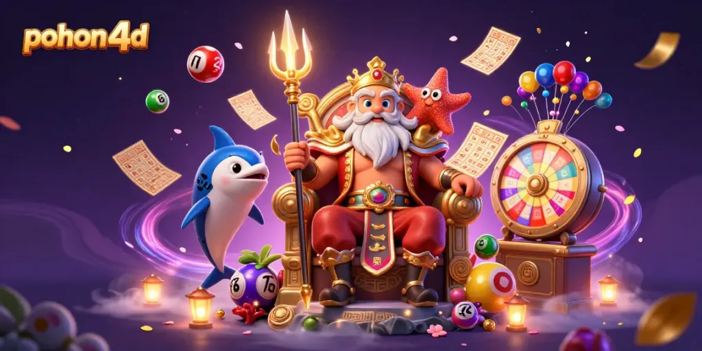 Engage with immersive pohon 4d experiences through a vibrant 3D illustration of online gambling elements.