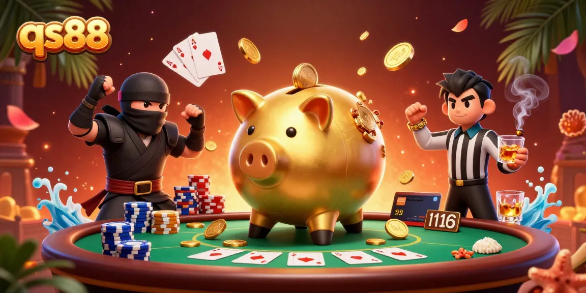 Experience the thrilling action at qs88 with this vibrant 3D casino illustration featuring playful characters.