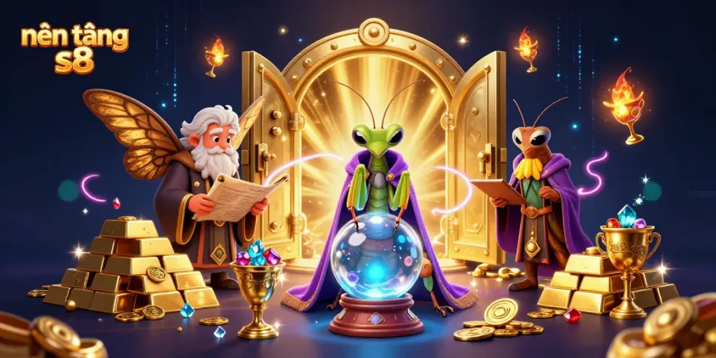 Engage with the vibrant world of nền tảng s8 through a magical 3D casino scene bursting with treasure and fortune.