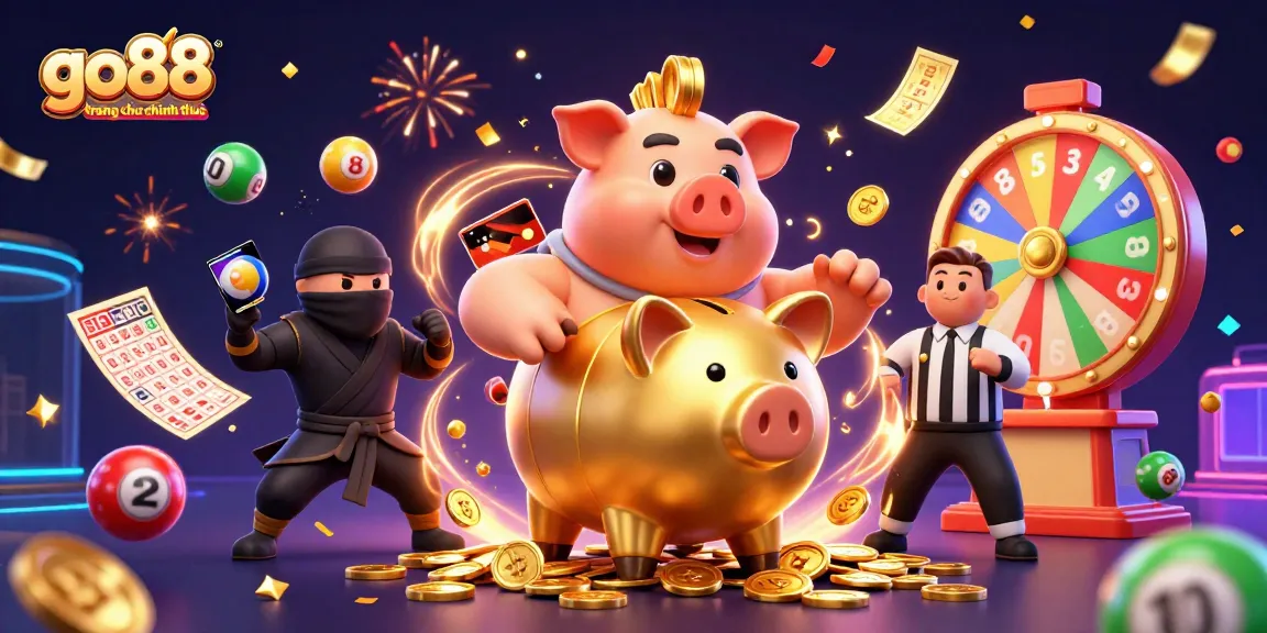 Engage with go88 trang chu chinh thuc as the lively golden piggy bank sumo wrestler shakes coins, enhancing your casino fun.