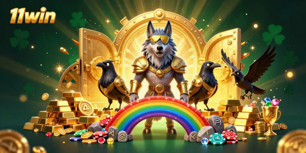 Experience the thrilling 11win casino gaming with Odin and ravens illustrating a jackpot scene.