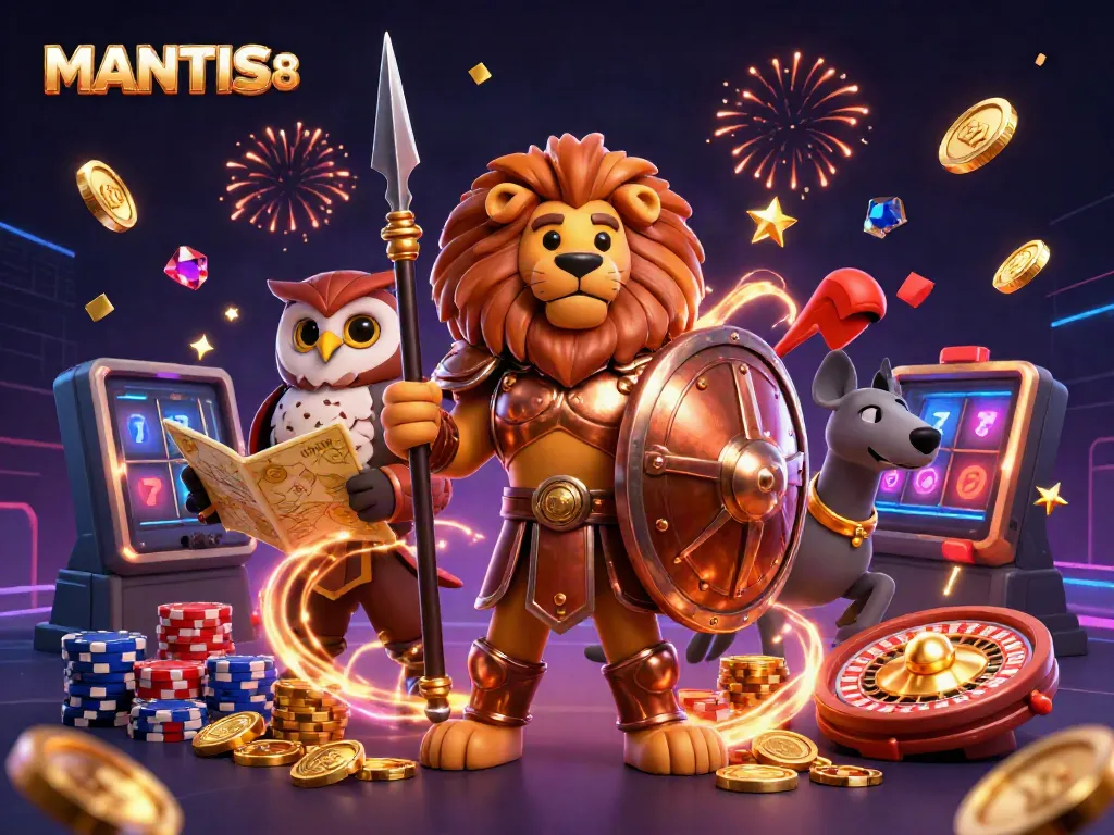 Experience thrilling gameplay with MANTIS88, featuring golden coins and dynamic casino elements.