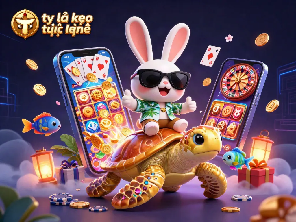 Bettors analyzing tỷ lệ kèo trực tuyến featured in vibrant 3D casino illustration with dynamic elements.