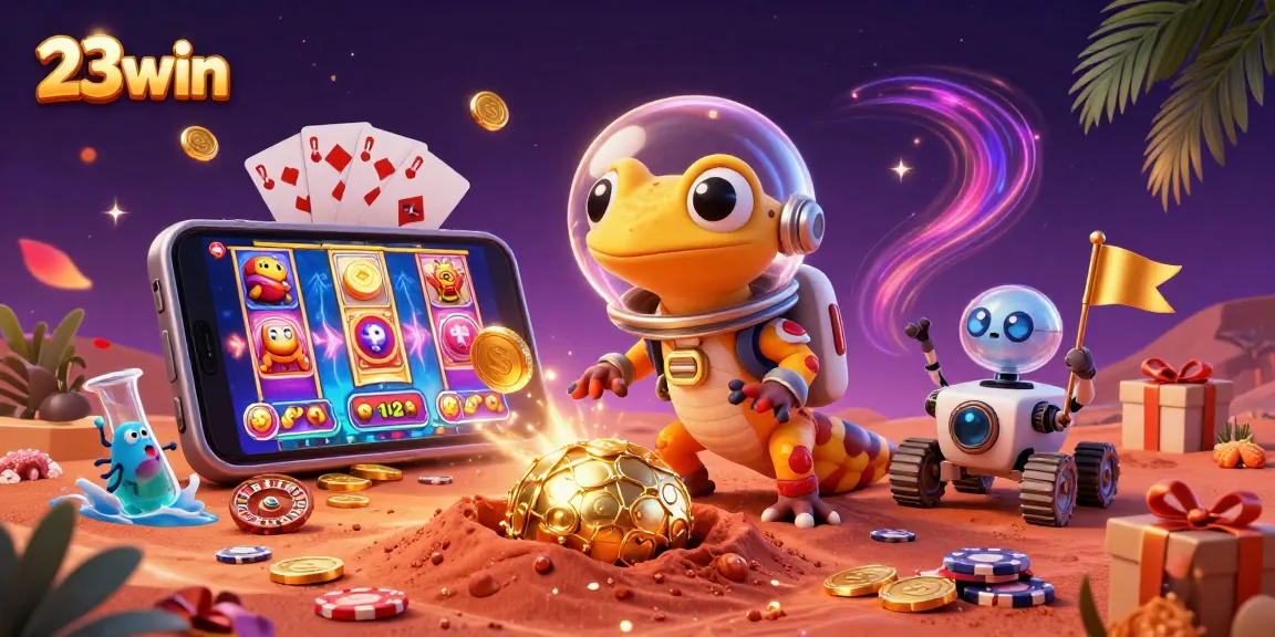 Experience exciting gameplay at 23win with a vibrant casino-themed Martian adventure illustration.