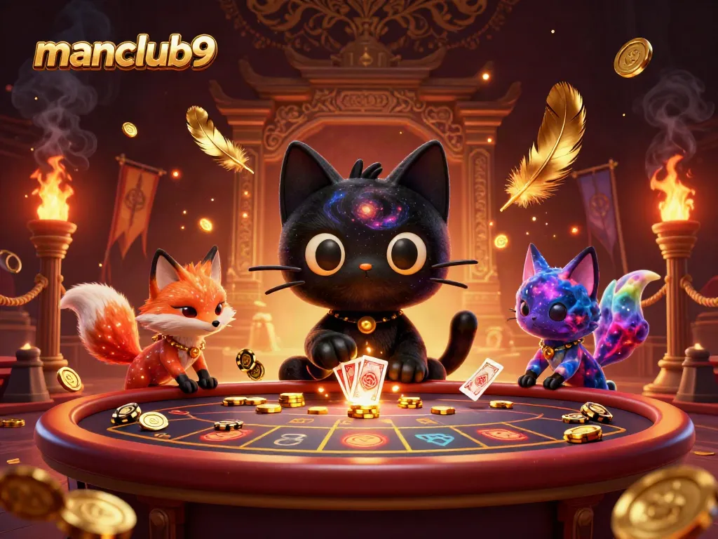 Experience thrilling gameplay at manclub9 with a cosmic casino scene featuring enchanting characters.
