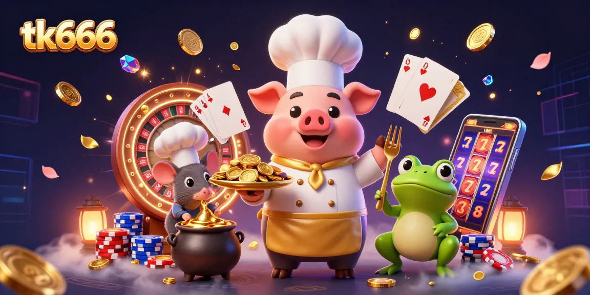 Experience thrilling gaming action with tk666 as vibrant characters celebrate with gold coins and casino games.