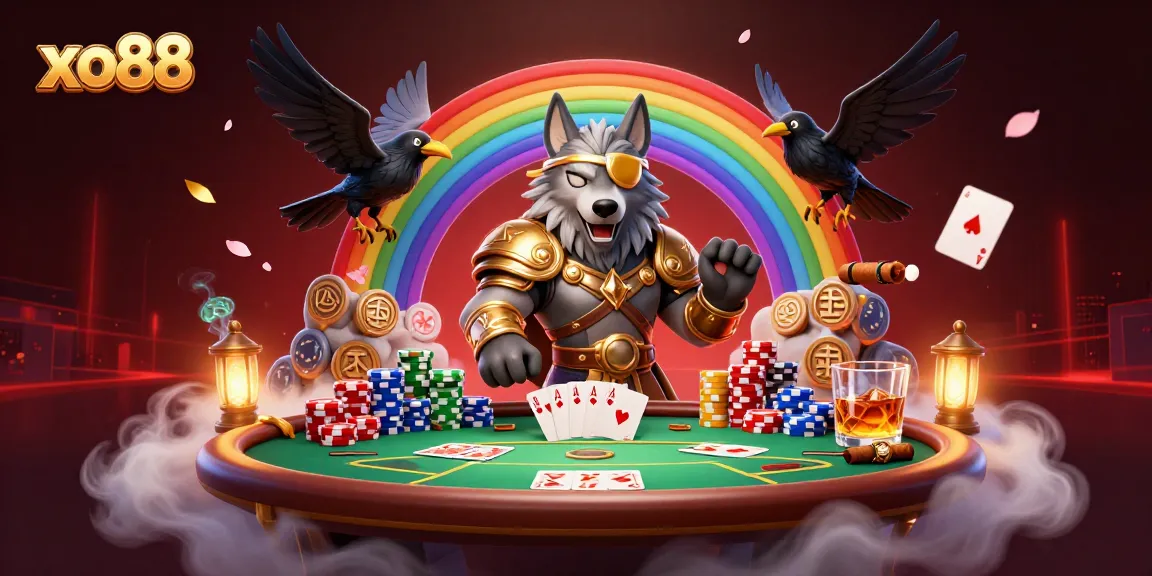 Experience an exciting online gaming journey at xo88 with vibrant casino elements and Norse mythology-inspired characters.