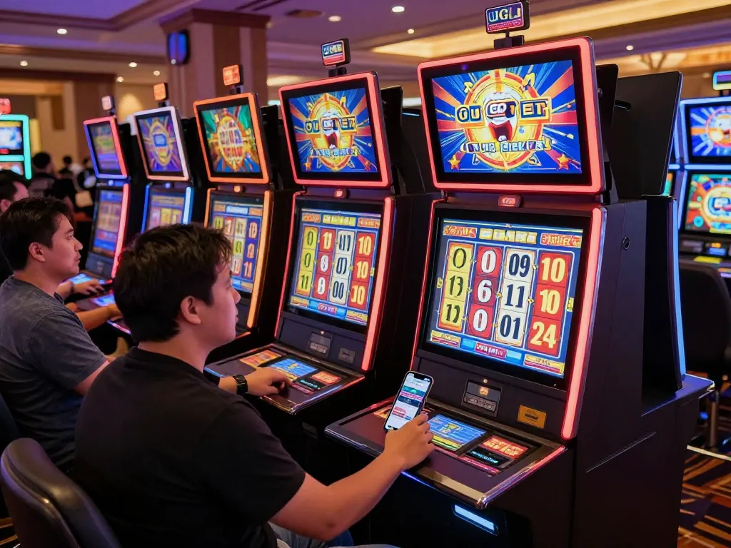 Players enjoying vibrant slots at UG DEWA casino, revealing immersive gaming excitement.