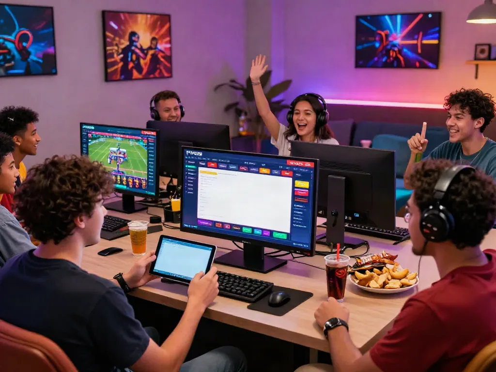 Engaged group enjoying FIVE88 online gaming in a lively atmosphere