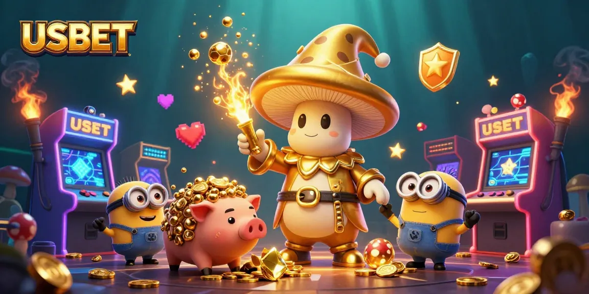 Engage with USBET's exciting games and treasures in vibrant 3D illustration art.