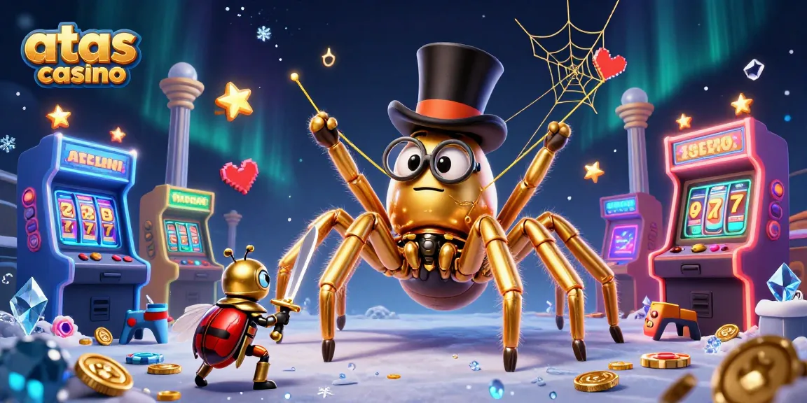 Engage with the thrilling action at atas casino featuring a golden tarantula and brave beetle knight in a vivid gaming scene.