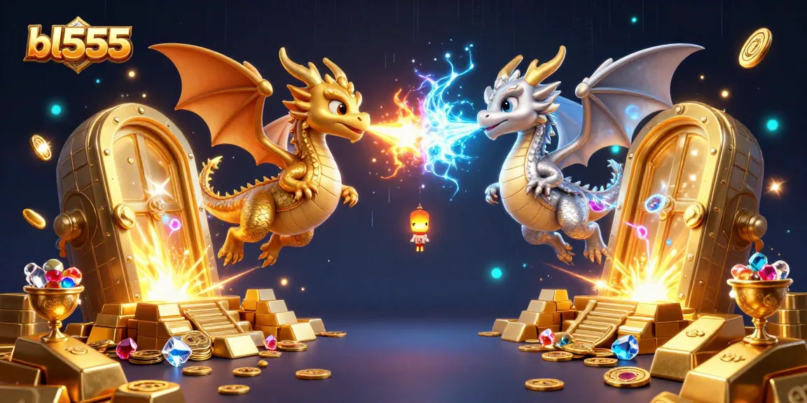 Experience the excitement of bl555 with dynamic dragons and treasure in a captivating 3D casino scene.