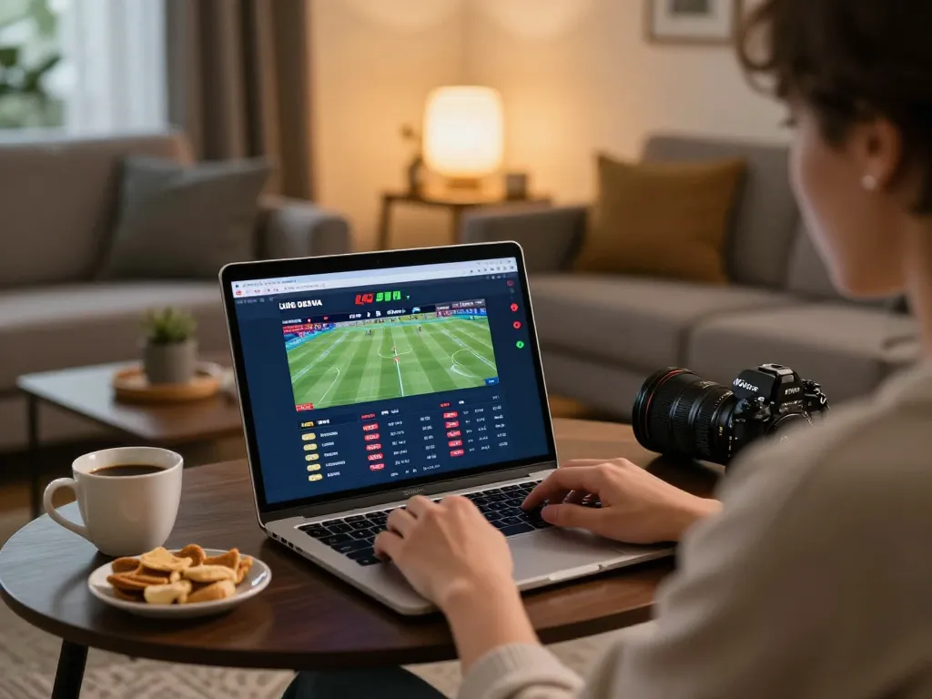 Engaging in online sports betting on UG DEWA while relaxing in a cozy living room setup.