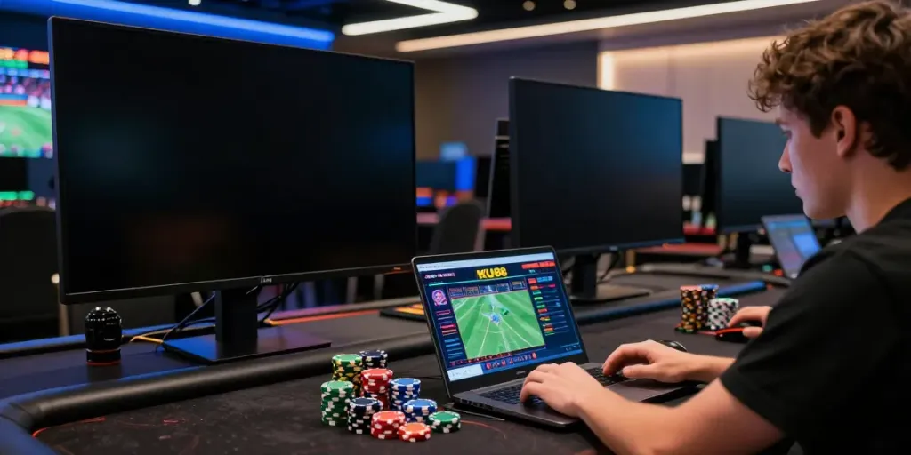 Experience online gaming at https://ku88vt.com/ with an engaging player in a modern gaming room.
