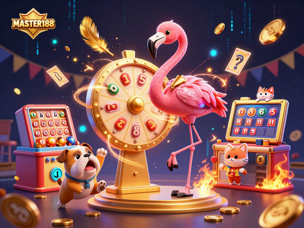 Engage with MASTER188's thrilling lottery game scene filled with excitement and vibrant colors.