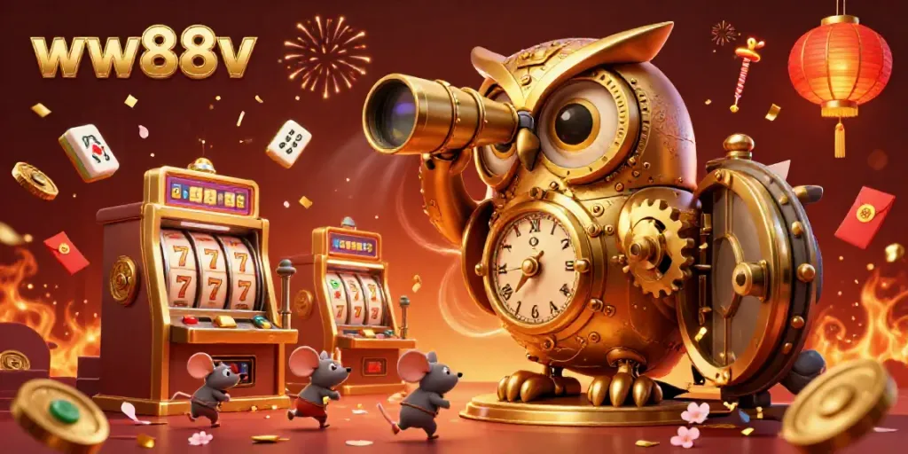 Experience thrilling gaming with ww88v's golden owl and vibrant casino atmosphere.