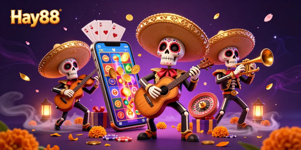 Experience thrilling gameplay at Hay88 with a colorful Dia de los Muertos theme and casino elements.