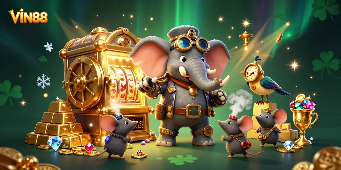 Engage with VIN88's thrilling slot experience featuring a steampunk casino atmosphere