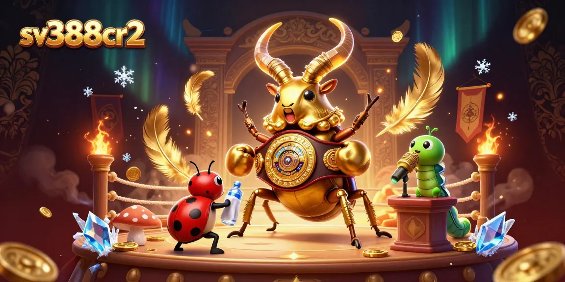 Engage in thrilling cockfighting at sv388cr2 with glowing beetle champion and vibrant arena elements.